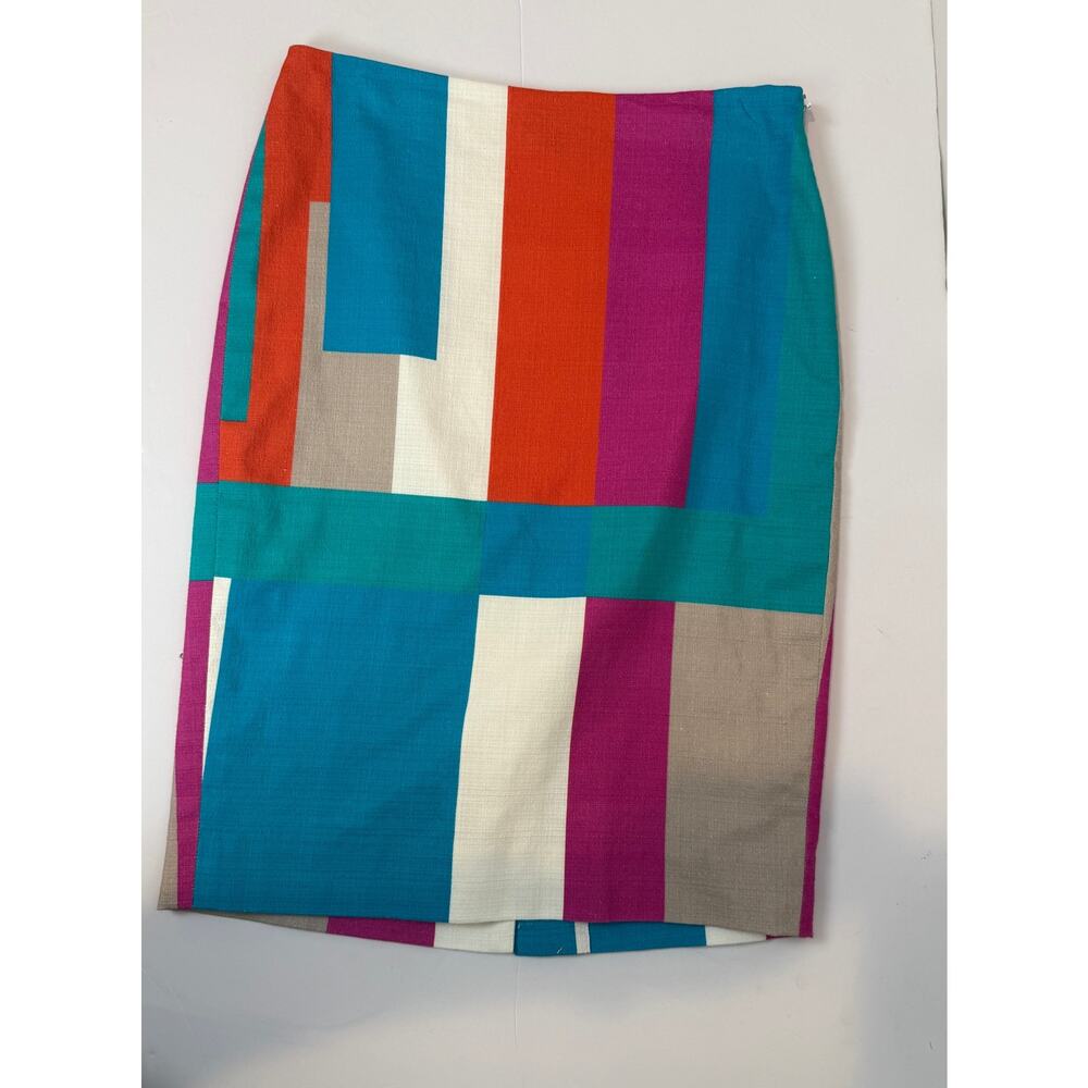 Carlisle Collection Pencil Skirt Size 4 Colorblock Geometric Teal Orange Lined